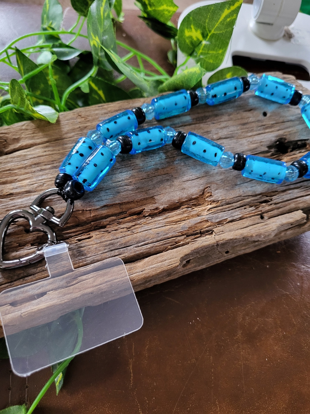 Blue Beaded Phone Charm